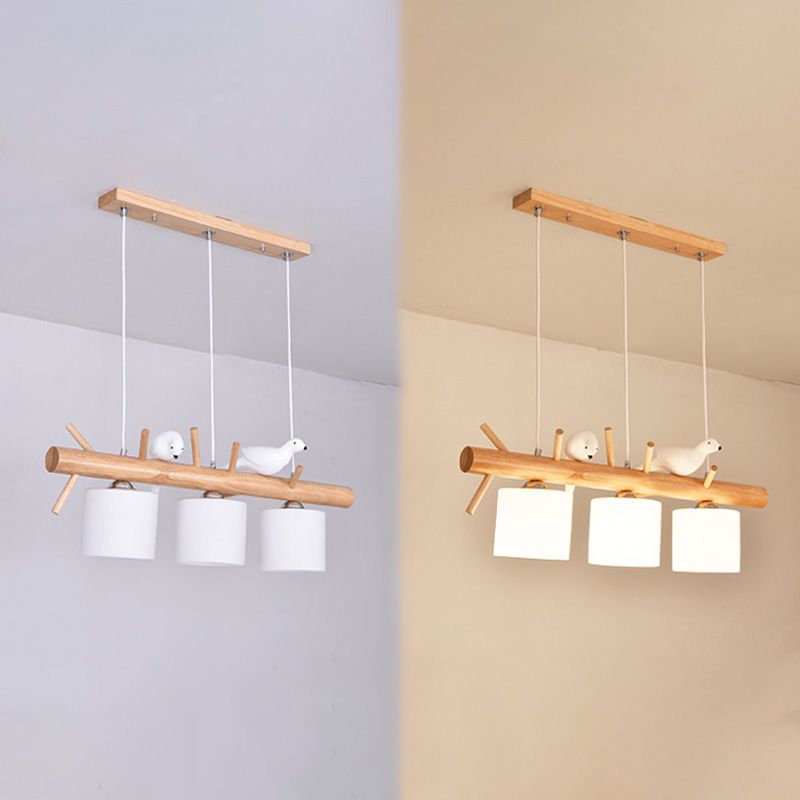 Luci del lampadario dell'isola cilindro moderni apparecchi di illuminazione lampadario in vetro con decorazione di uccelli