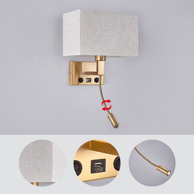 Modern Rectangular Wall Mount Lamp Fabric 2 Lights Wall Light Fixture