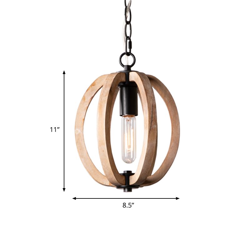 Wood Brown Hanging Lamp Orb/Gourd 1 Light Traditional Hanging Ceiling Light, 8.5"/9"/13" Wide
