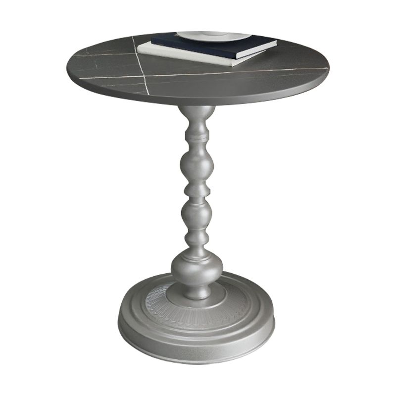 Modern Pedestal Corner Table Round Slate Side End Table for Living Room