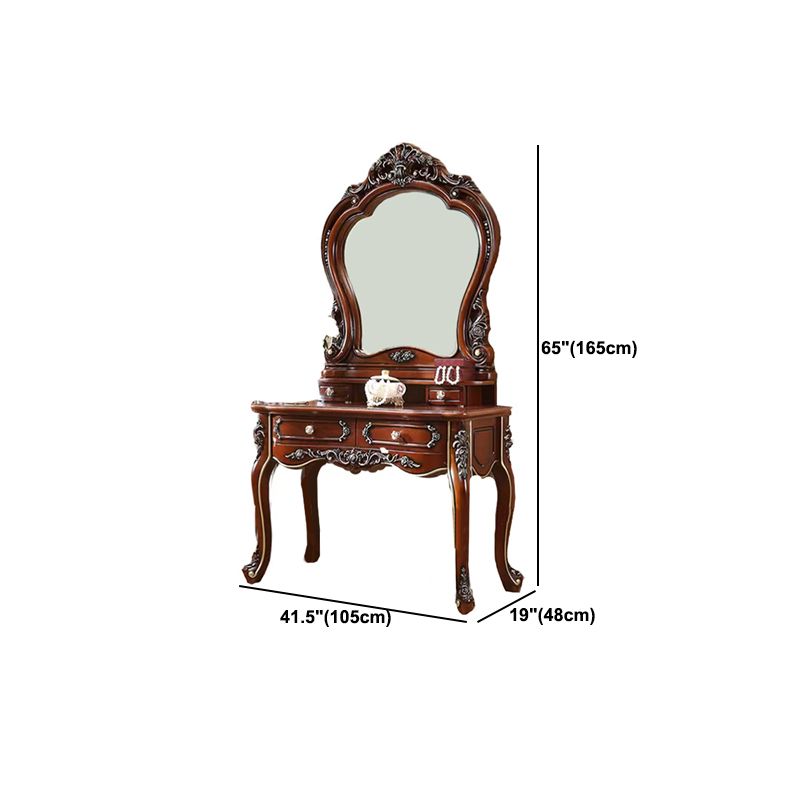 Brown Oak Vanity Set 64.96" High Vanity with Drawer and Mirror