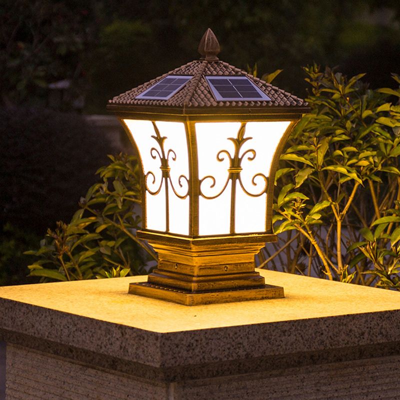 Metal Rectangle Shape Pillar Lamp Modern Style 1 Light Solar Outdoor Light