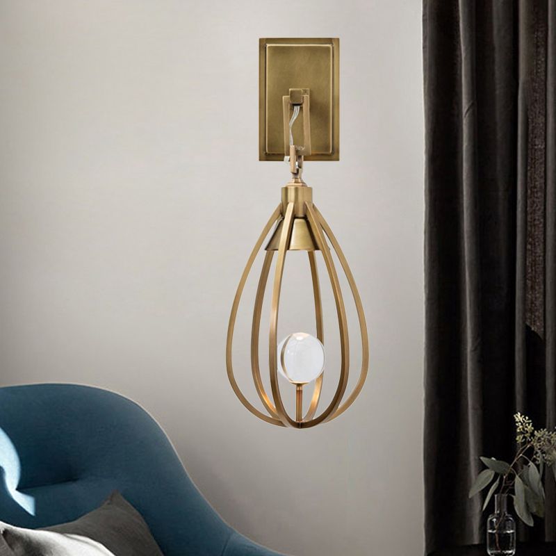 1 Head Metallic Surface Wall Sconce Modern Gold Finish Wire Teardrop Wall Mount Light