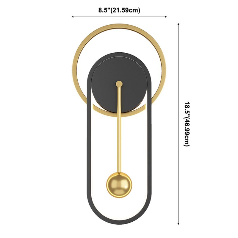 Postmoderne LED-Wandleuchten schwarzgold oval und ringwandmontiertes Licht mit Metallschatten