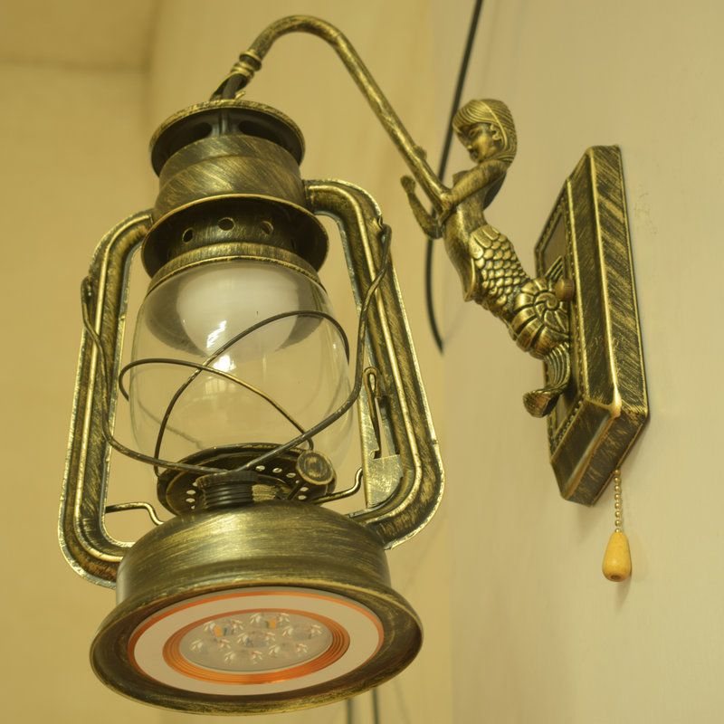 Lámpara de pared del corredor de keroseno vidrio transparente industrial 1 Cadena de extracción de luces de luz aplastante con brazo de sirena