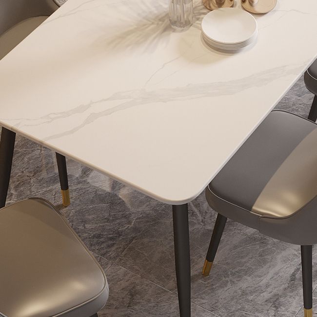 Modern Style Sintered Stone Dining Set with Standard Height Table and 4 Black Legs Base