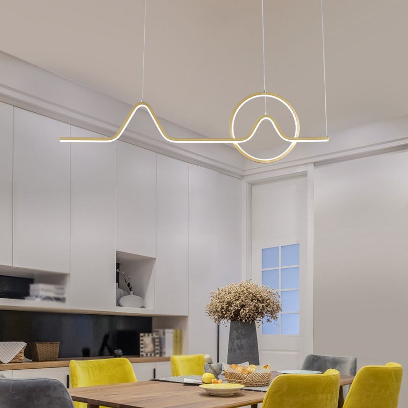 Linear Shape Chandelier Lighting Modern Style Metal 2 Lights Island Lamps in Gold/Black