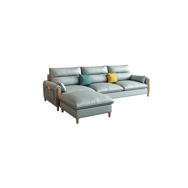 Scandinavian Beige Genuine Leather Straight Arm Sofa/Sectional with Storage
