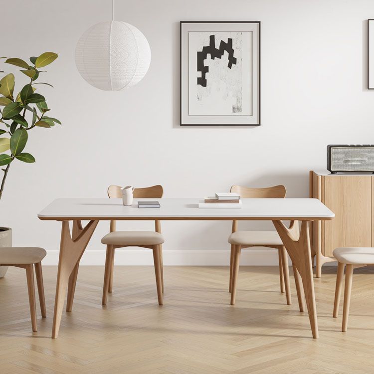 White Stone Top Dining Table Glam Style 4 Legs Dining Table for Dining Room