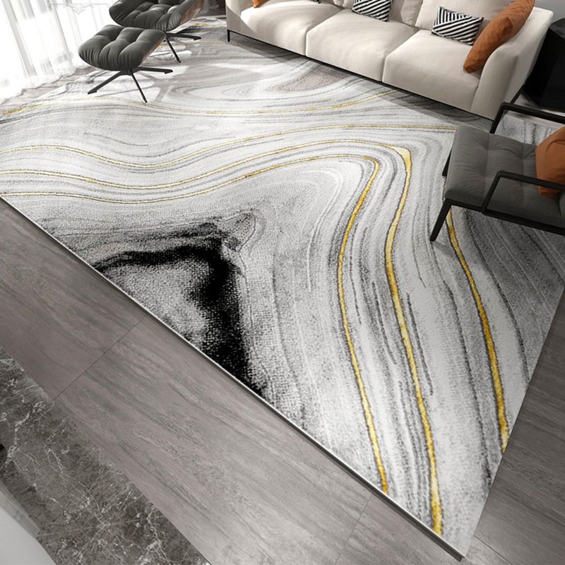 Grey Modern Rug Polyester Abstract Pattern Area Carpet Stain Resistant Area Rug for Home Decor