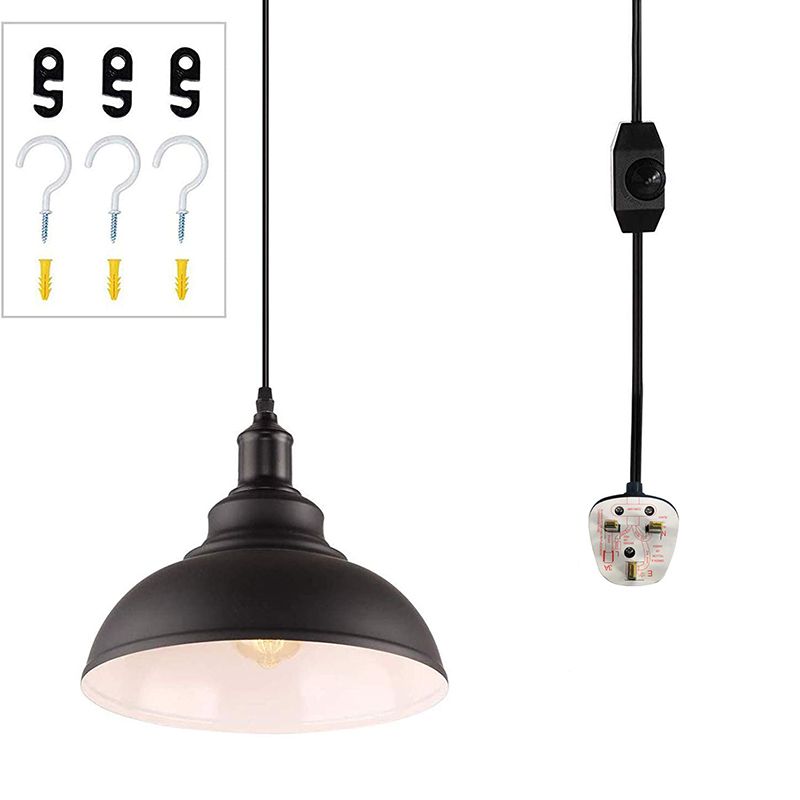Black Outer & White Inner Pot Lid Ceiling Light Industrial Metallic 1 Bulb Restaurant Hanging Pendant Light