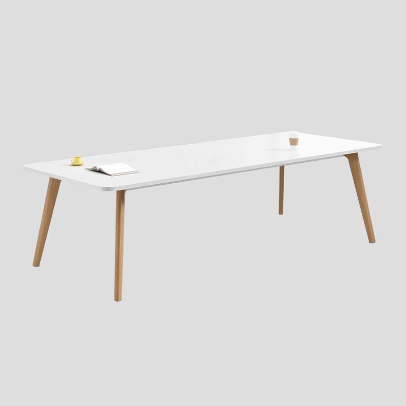 Manufactured Wood Contemporary Rectangle Table White Wood Top Table with 4 Legs