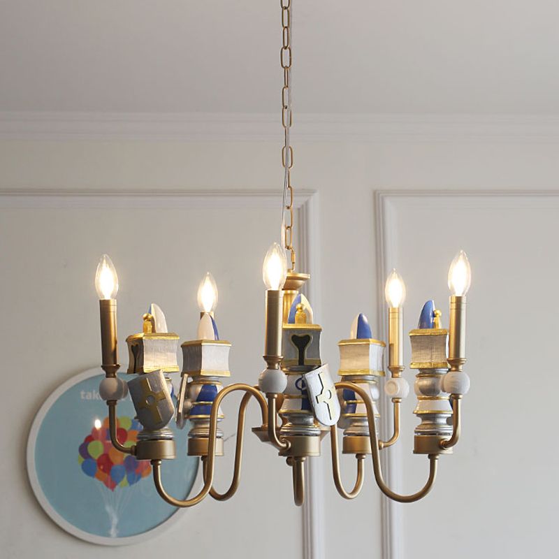 Lampadario a sospensione a sospensione braccio curvo in metallo Vintage 5 lampadina Finitura oro Sospensione Sospensione