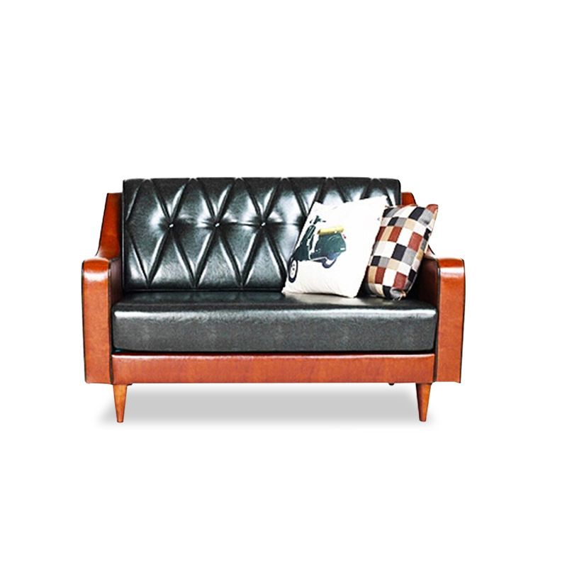 Glam Tufted Split-Back Sloped Arm Faux Leather Stain Resistant Sofa