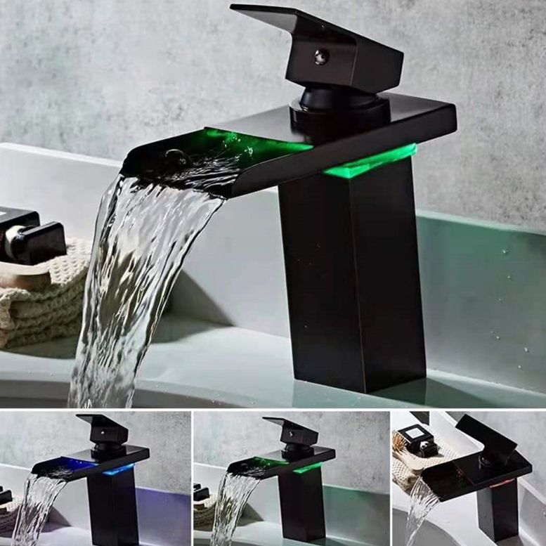 1-Handle Basin Lavatory Faucet 1-Hole Widespread Bathroom Vessel Faucet with LED Lighting