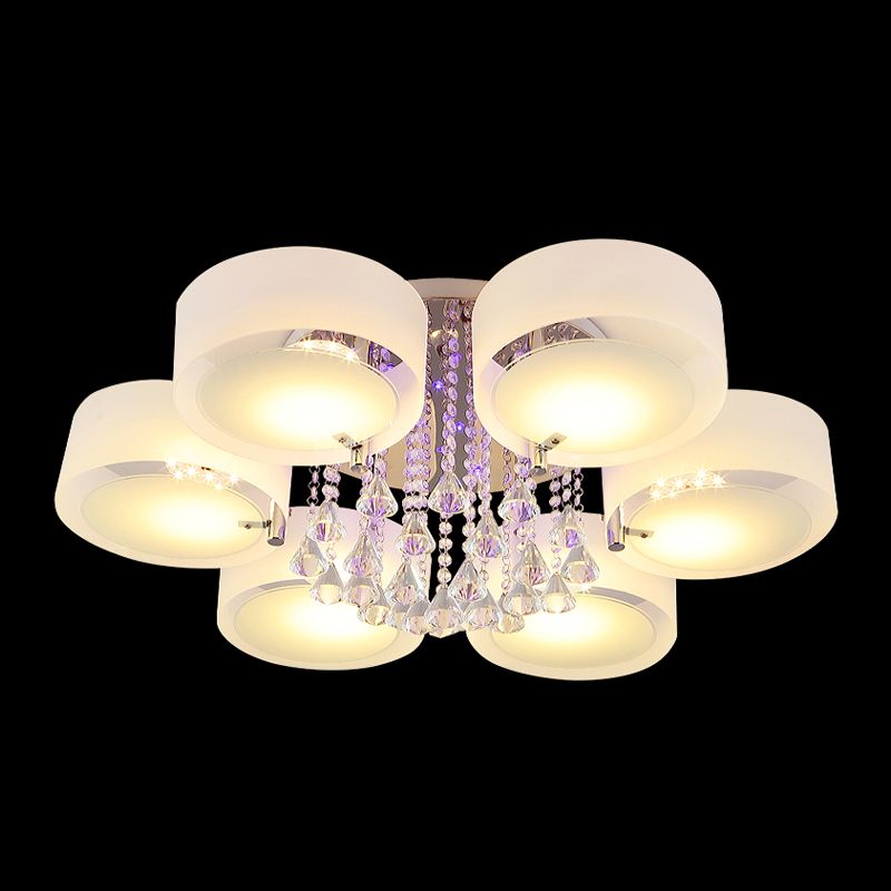 Lampada in metallo in metallo argento moderno illuminazione a soffitto per camera da letto multipla con tonalità di vetro