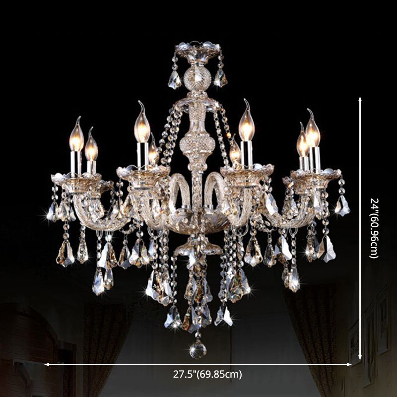 Traditional Beveled K9 Crystal Ceiling Pendant Light Candlestick Suspension Lighting for Living Room