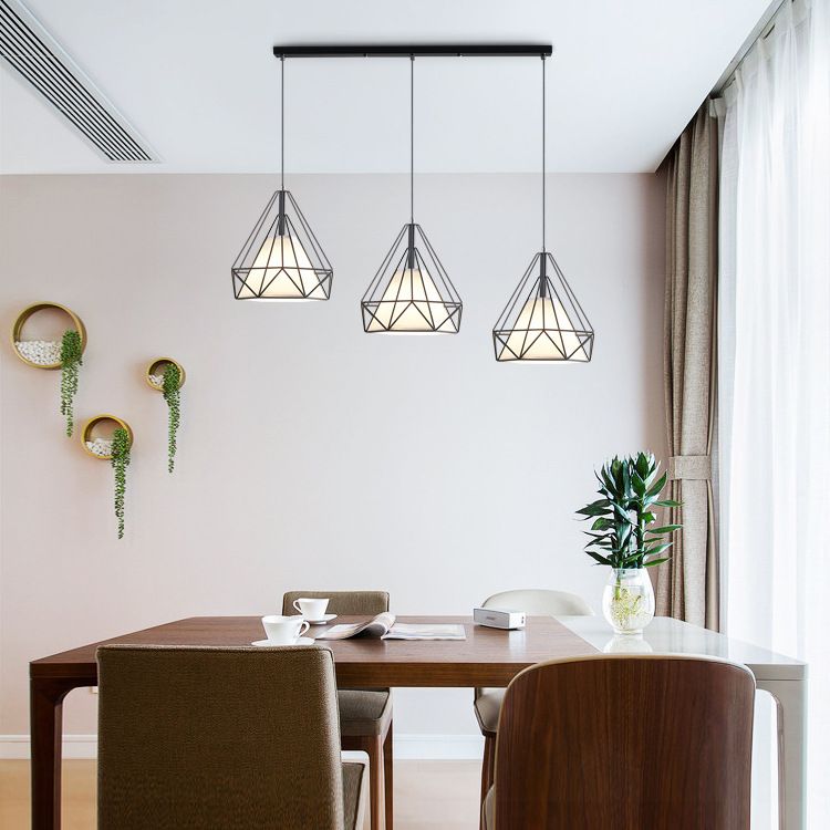 3 luci Diamond Cage Multi Pendants Luce a soffitto in metallo industriale con corda sospesa per il corridoio
