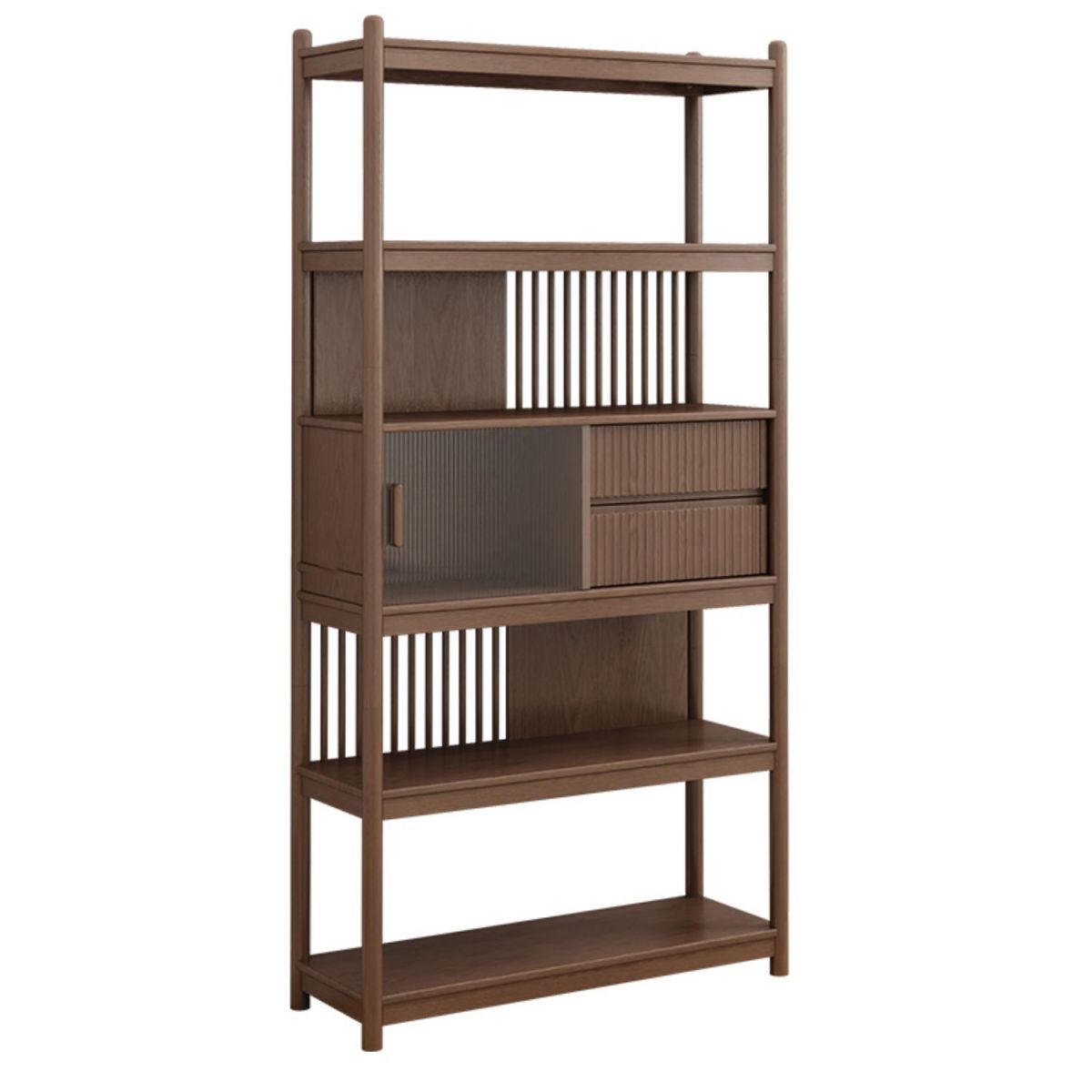 Brown/Natural Glass Paned Cabinet, Solid Wood Mid-Century Modern Cabinet