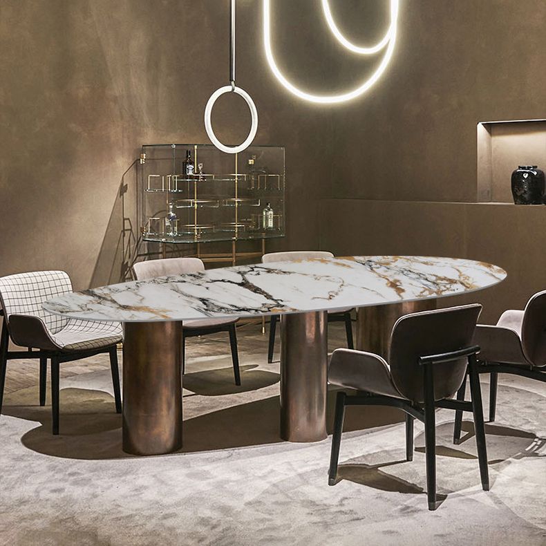 Oval Traditional Luxury Dining Table Sintered Stone Table with 3 Gold Legs