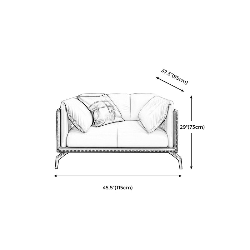 Stain Resistant Stationary Genuine Leather Pillow Top Arm Seating