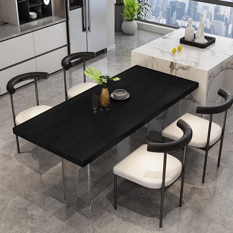 Mesa de comedor con tapa de madera rectangular, mesa de cocina con base de acrílico transparente moderna