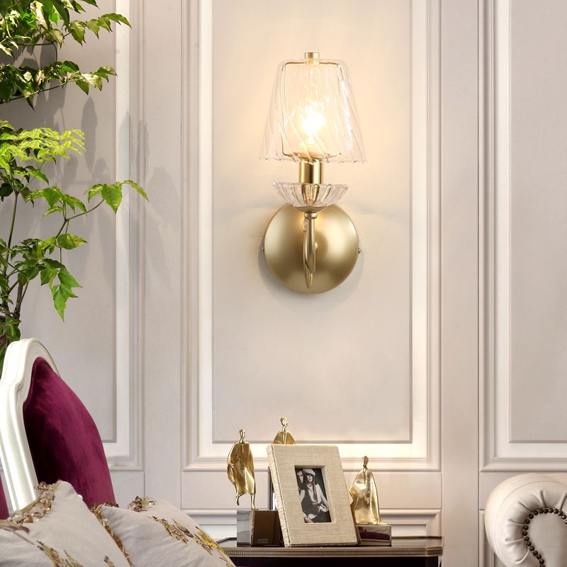 Swirl glazen kegel wandlicht met kristal deco eigentijdse 1 licht wand gemonteerd lamp in goud
