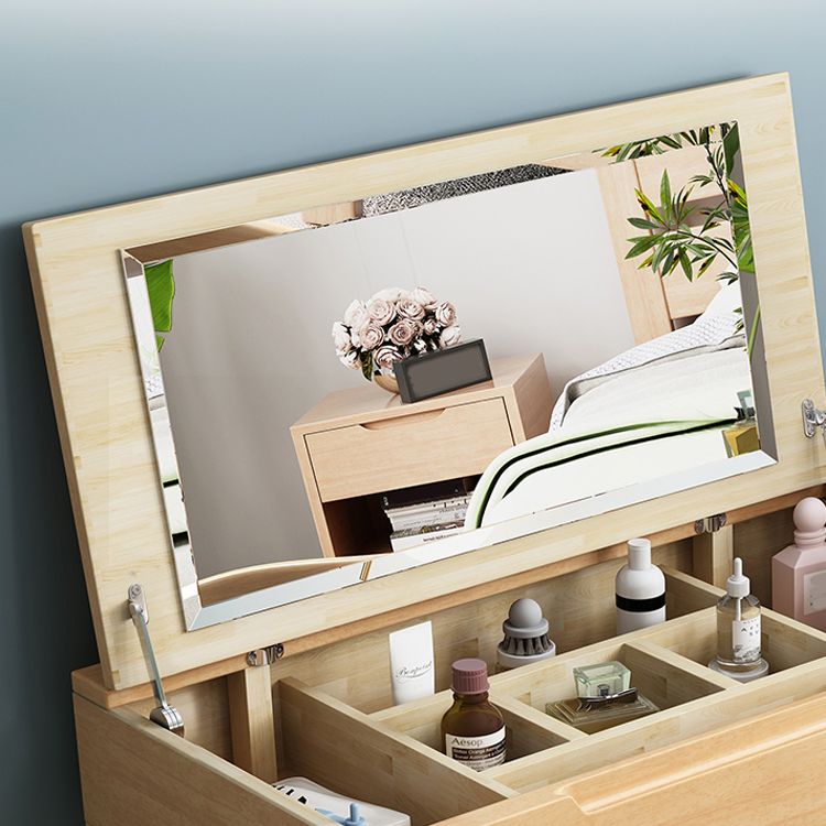 Scandinavian Solid Wood Vanity Makeup Table Set 1 Drawer Flip-Top Dressing Table