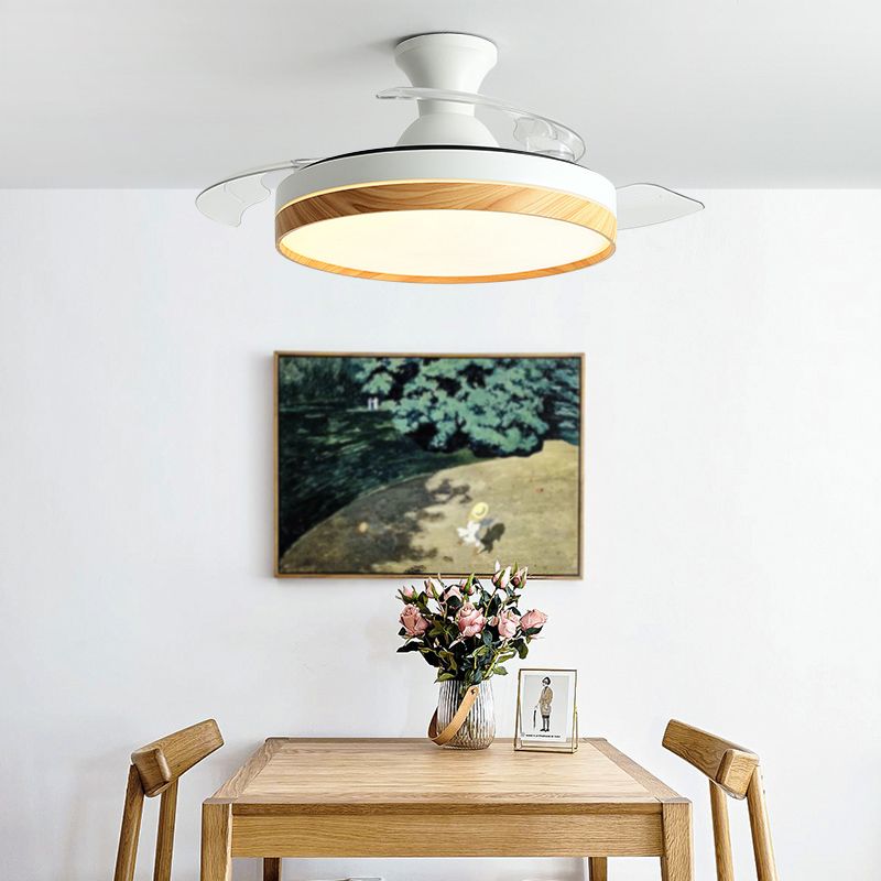 Nordic Invisible Blades Fan Light Metallic Living Room LED Semi Flush Mount Lamp