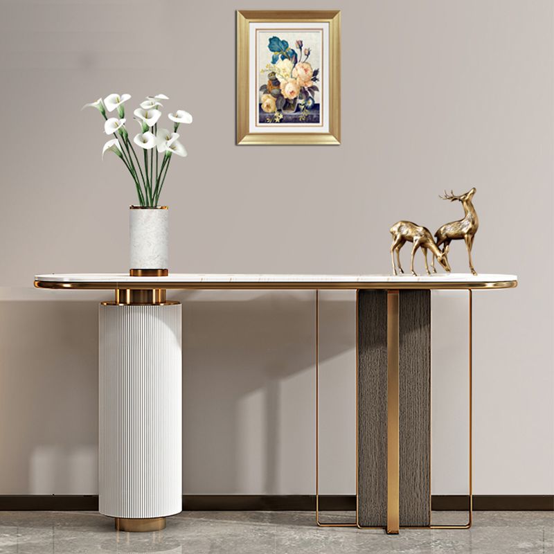 Glam 33.46" Tall Console Table Stone Oval Accent Table for Hall