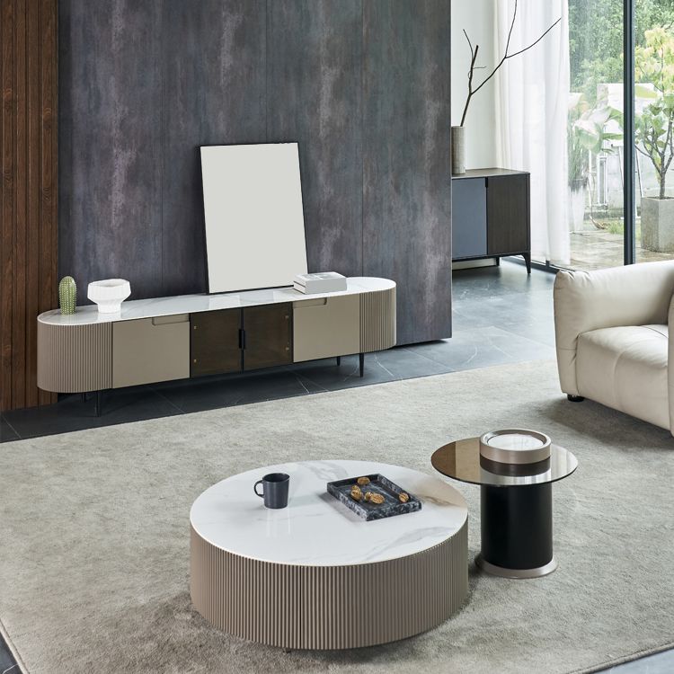 White Slate Bedroom Rectangle and Round Modern Coffee Or End Table with Storage
