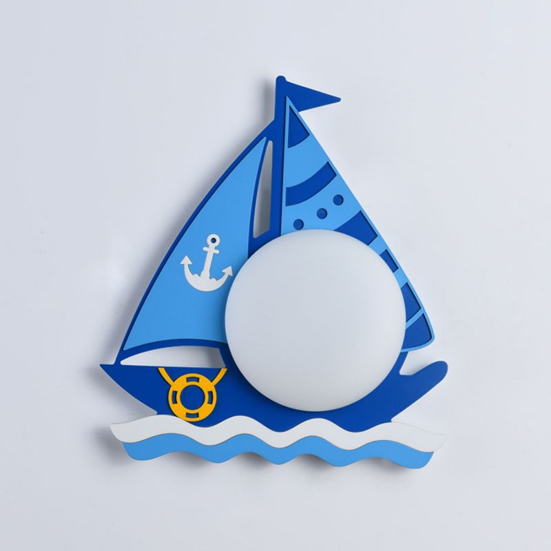 Plastic Round Shade LED Wall Lamp Cartoon Blue Wall Light Fixture for Kindergarten