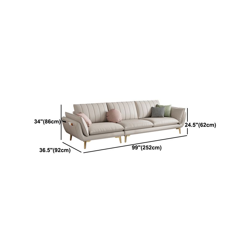 Scandinavian Faux Leather Sofa with Storage, Flared Arm Sofa with Pillows