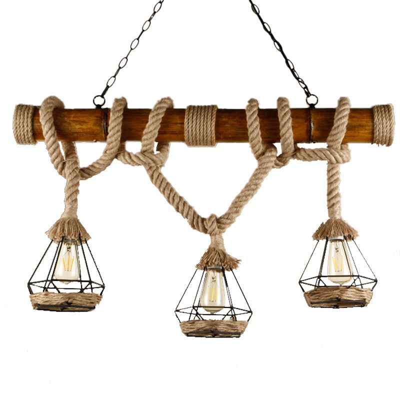 3 - Head Industrial Kitchen Island Fixture Hemp Rope Ceiling Pendant Light