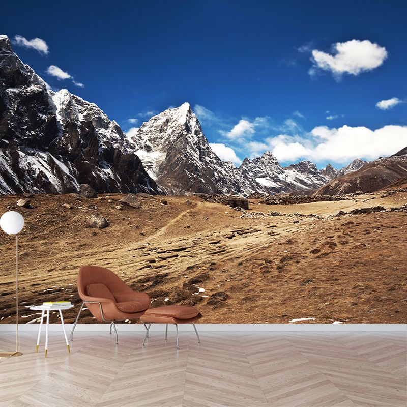 Personalized Photography Modern Mural with Exposed Soil in Melting Mountain Pattern, Blue-Brown