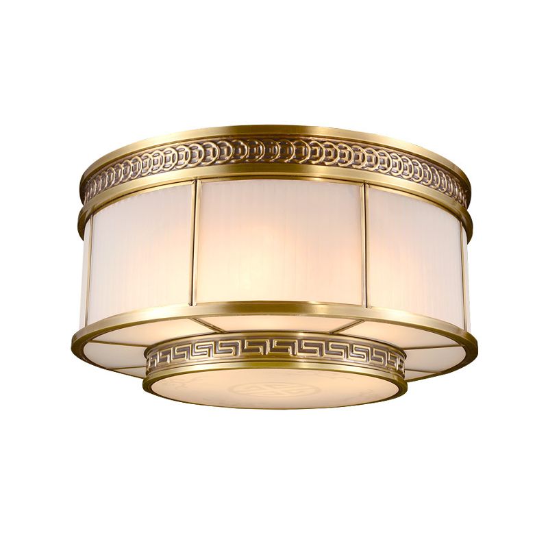 Ring Restaurant Flush Ceiling Light Colonial Opal Glass 4/6 Bulbs Gold Flush Mount Lighting Fixture