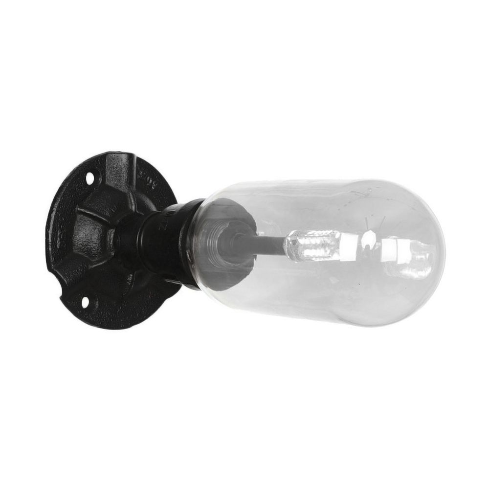1 Light Wall Lamp Lighting Industrial Capsule Clear Glass Sconce Light Fixture in Black with Pipe Design