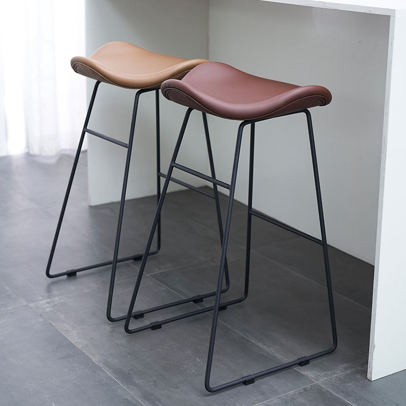 Armless Faux Leather Bar Stool Modern Counter Stool with Metal Counter Stool