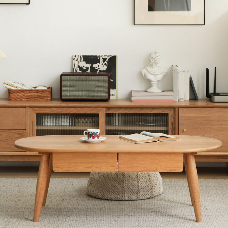 4 Legs Coffee Table Solid Wood Cocktail Table with 2 Storage Drawers