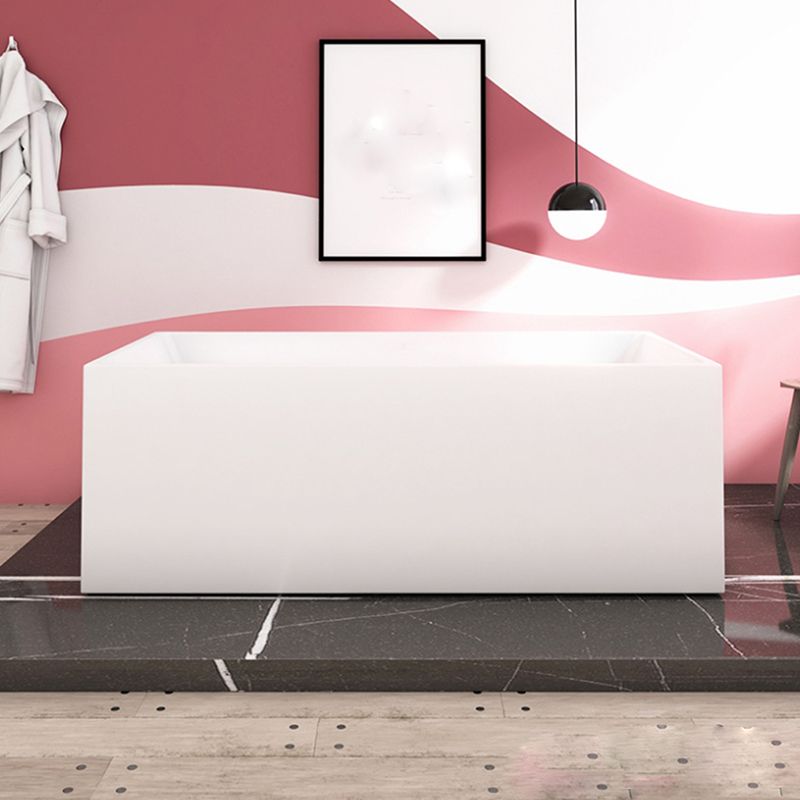 Freestanding Acrylic Bathtub White Rectangular Modern Back to Wall Bath