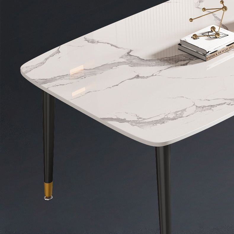Rectangle Stone Top Dining Table Glam Style Kitchen Dining Table with Black Legs