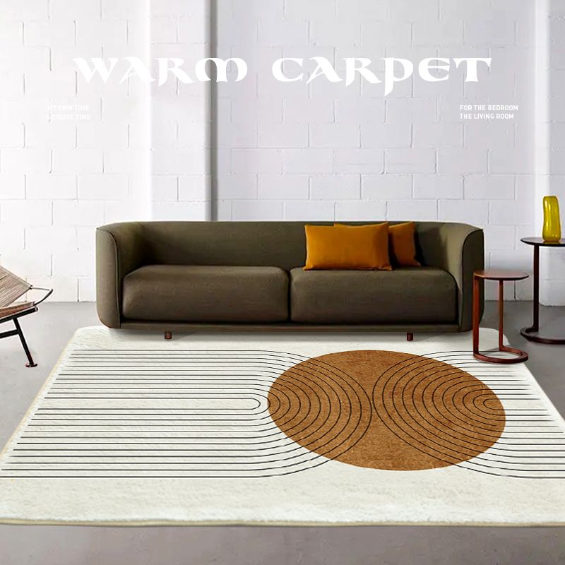 White Modern Area Carpet Stripe Pattern Polyester Area Rug Non-Slip Backing Rug for Home Decor
