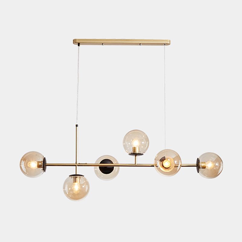 46 - Inch 6 - Light Island Pendant Iron and Glass Ball Shade Ceiling Fixture