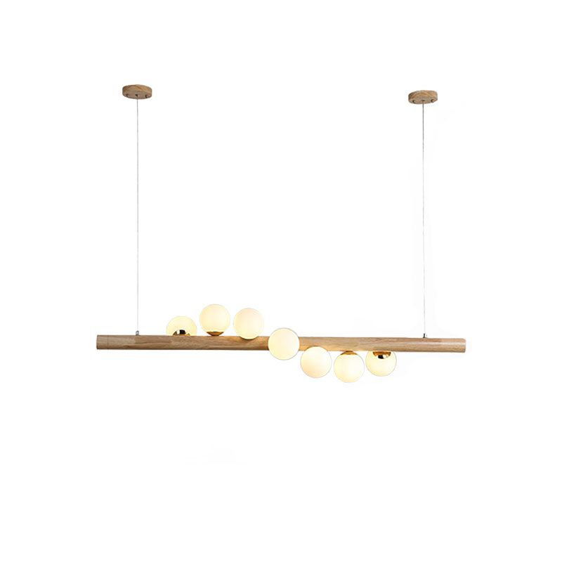 Luce moderna per isola in legno semplice con tonalità sferica 5/7 luci di vetro opale lampada per sala da pranzo
