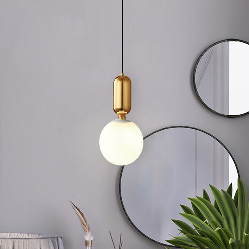 Milky Glass Ball Suspension Lamp Simplicity 1-Bulb Pendant Lighting Fixture for Living Room