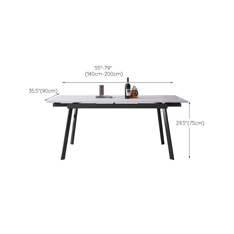 Modern Dining Table Rectangle Extendable Black Frame Dining Table for Dining Room