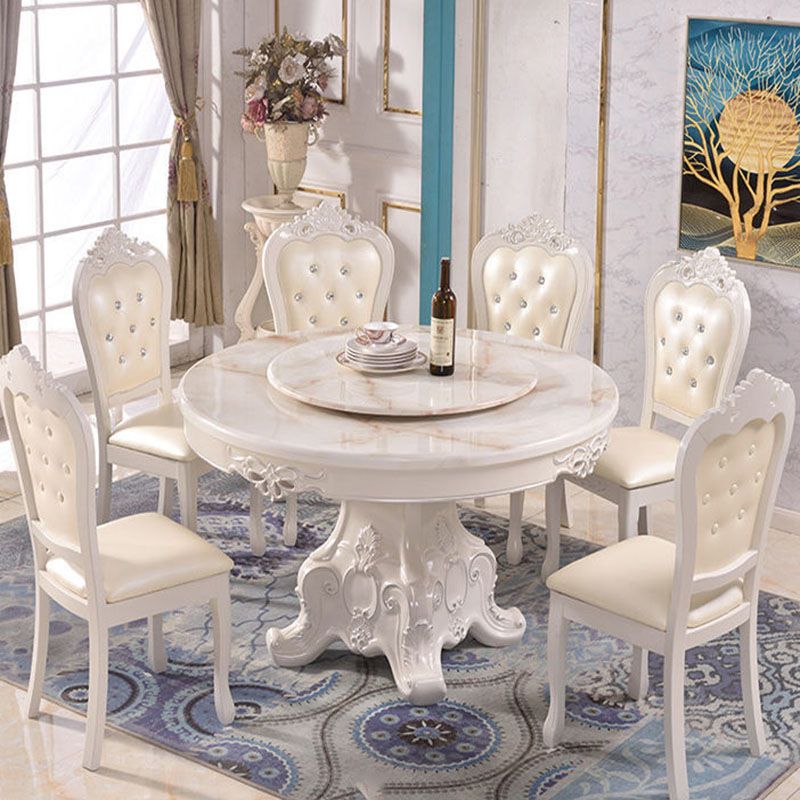 Stone Top Dining Table Round Table with Pedestal Base in White