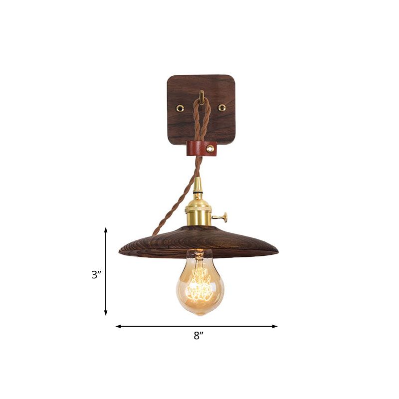 Wood Tray Plug-In Wall Lighting Ideas Rural 1 Bulb 8"/10" Wide Bedside Sconce Light in Brown with Extra Long Wire Cord