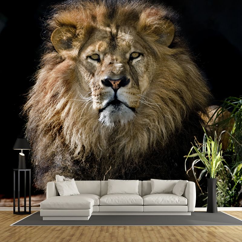 Modernist Lion Wall Mural Decal Non-Woven Waterproof Brown Wall Art for Living Room