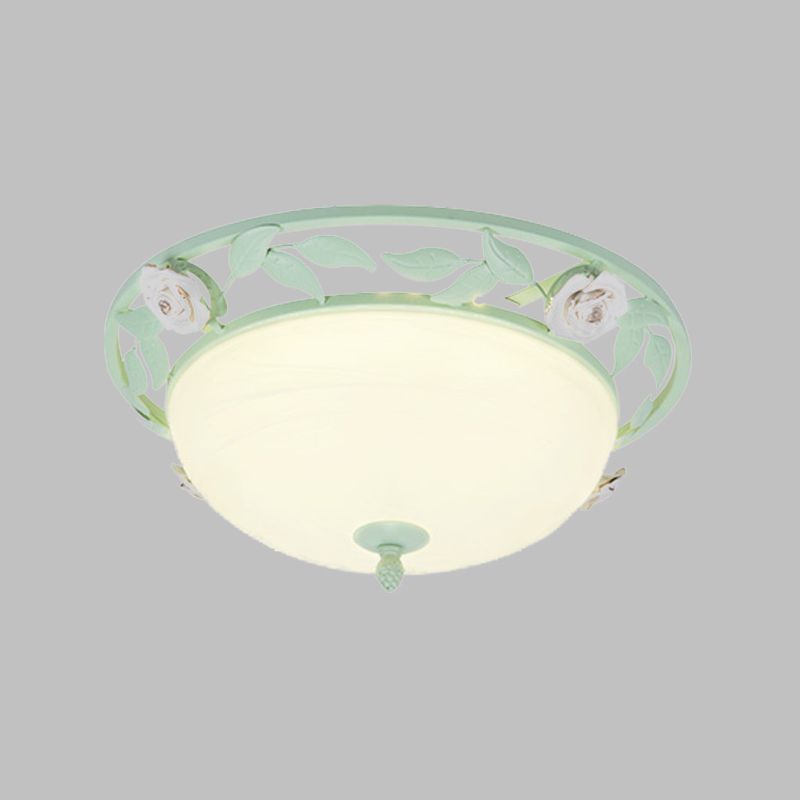 15"/19" W Metal Bowl Ceiling Lighting Korean Flower 1 Head Bedroom Flush Mount Light Fixture in Pink/Blue/Green